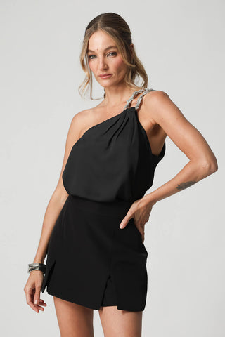 Blusa de un solo hombro con pedrería - NEGRA