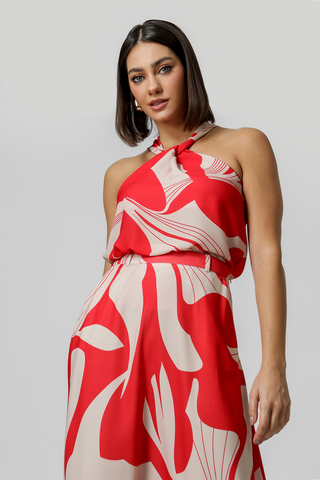 Blusa Estampada com Gola Transpassada - VERMELHO 6059