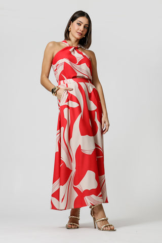 Blusa Estampada com Gola Transpassada - VERMELHO 6059