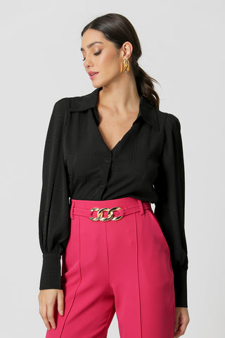 Camisa de cuadros con mangas abullonadas - NEGRA
