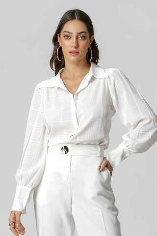 Camisa a cuadros con mangas abullonadas - BLANCO ROJO