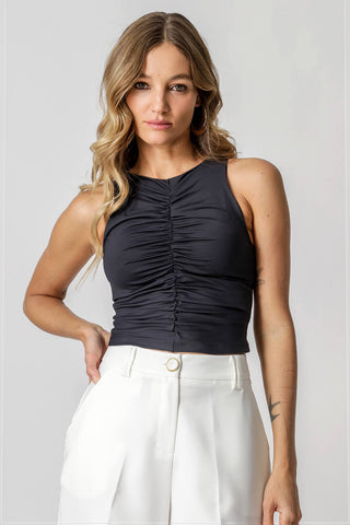 Blusa Com Franzido Frontal - PRETO