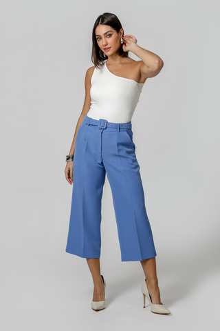 Calça Pantacourt Com Cinto - AZUL CLARO