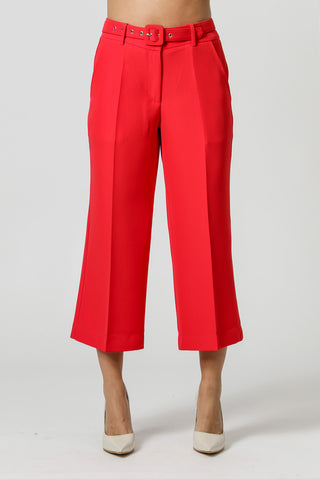 Calça Pantacourt Com Cinto - VERMELHO
