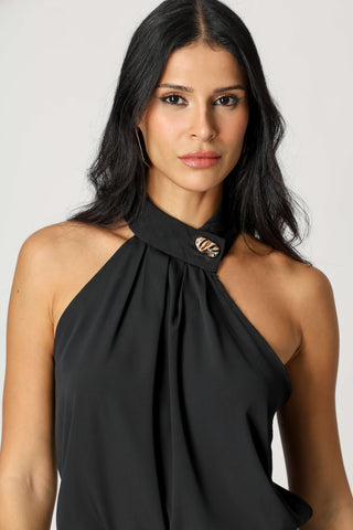 Blusa Gola Alta Com Botão - PRETO