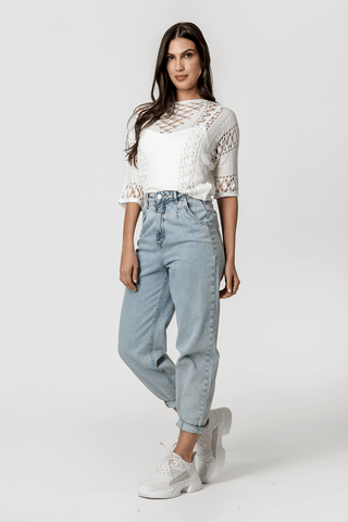 Blusa calada de línea recta - BLANCO ROJO