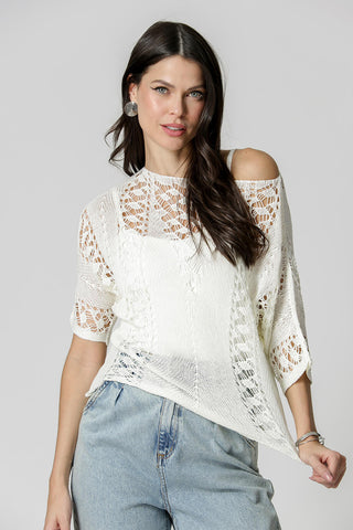 Blusa calada de línea recta - BLANCO ROJO