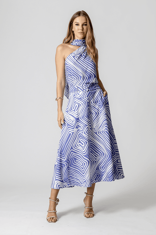 Falda estampada con cinturón - AZUL 7192