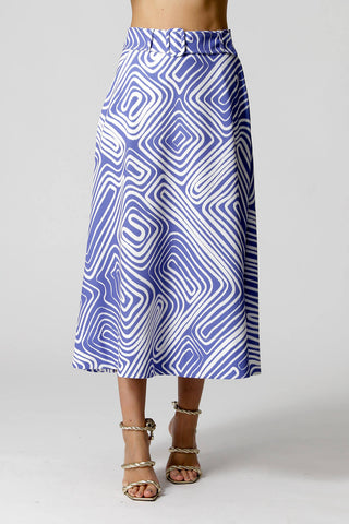 Falda estampada con cinturón - AZUL 7192