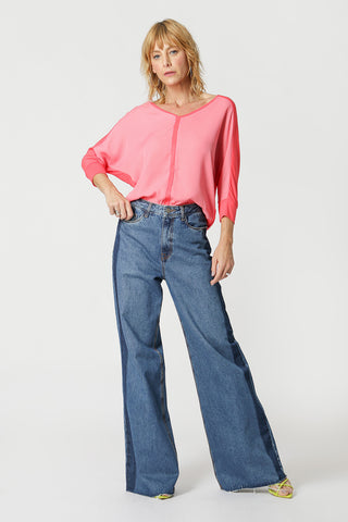Blusa Manga Morcego Bicolor - CORAL 4