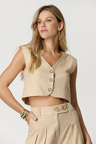 Blusa Linho Cropped - BEGE ESC 1