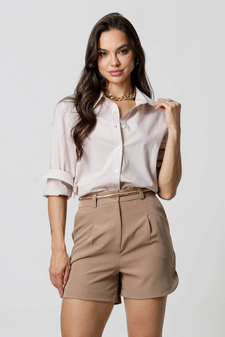 Camisa holgada de rayas - BEIGE 90149