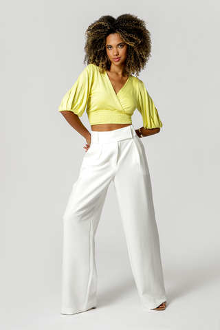 Blusa con escote cruzado, largo 3/4 - AMARILLO 6