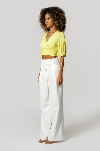 Blusa con escote cruzado, largo 3/4 - AMARILLO 6