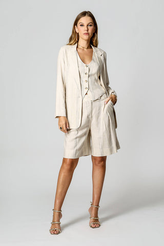 Blazer de lino a rayas - BEIGE 90151