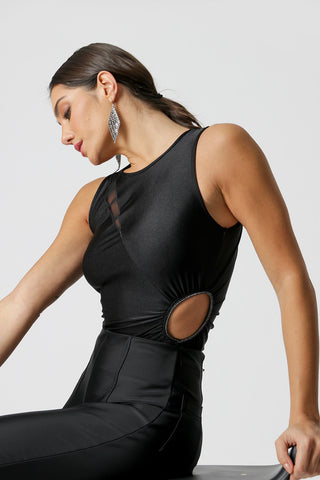 Body Recorte Lateral Com Brilho - PRETO