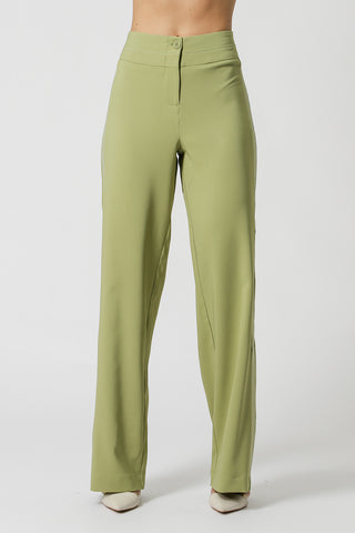 Pantalones de pierna ancha con abertura lateral - MUSGO CLARO