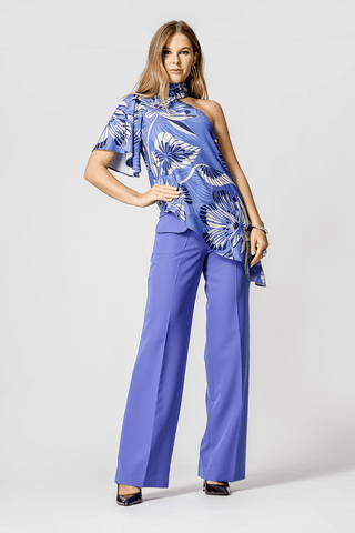 Blusa Estampada Assimétrica Com Gola - AZUL 1217