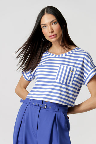 Camiseta de rayas con bolsillo delantero - AZUL KLEIN 90142