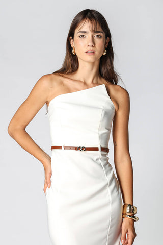 Vestido Decote Assimétrico - OFF WHITE