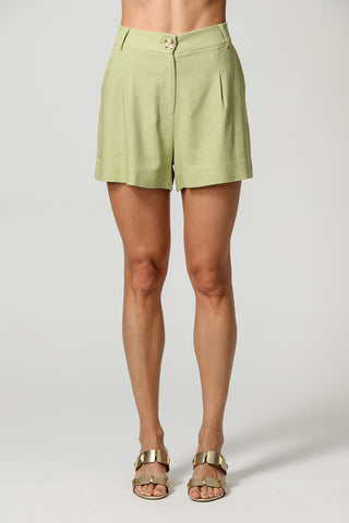 Pantalones cortos de lino con pliegues - OLIVA