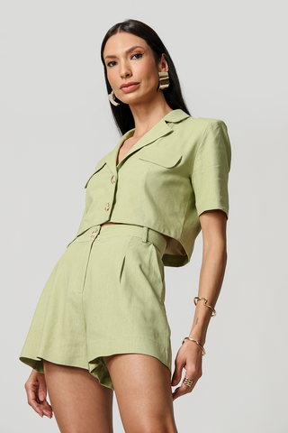 Chaqueta corta de lino - OLIVA