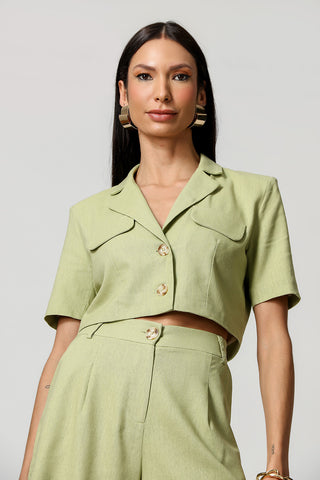Chaqueta corta de lino - OLIVA