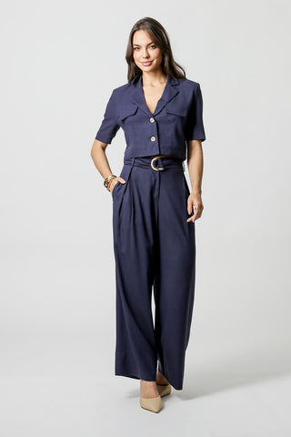 Chaqueta corta de lino - AZUL MARINO