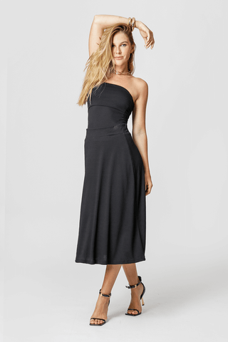 Saia Midi Com Elástico No Cós - PRETO