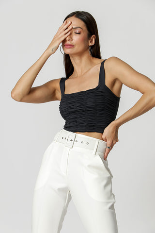 Blusa Franzida Com Alça - PRETO