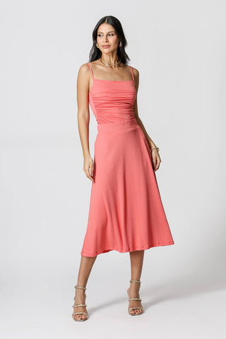Blusa sin tirantes con ribete fruncido - CORAL