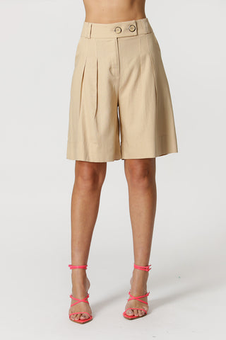 Bermudas de lino con cinturilla cruzada - BEIGE ESC 1
