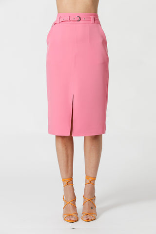 Falda midi con cinturón fino - ROSA