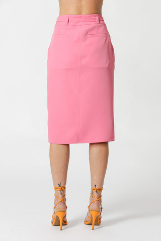 Falda midi con cinturón fino - ROSA