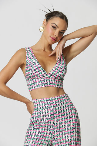 Blusa Top Decote V Estampado - PINK 7172