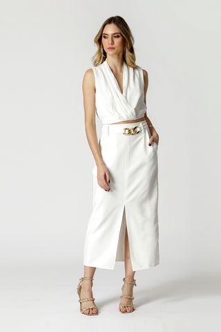 Blusa Cropped Transpassada - OFF WHITE