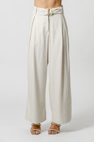 Calça Linho Com Cinto de Fivela Dupla - CRU