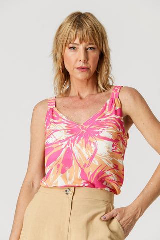 Blusa estampada con cuello en V - NARANJA 1208