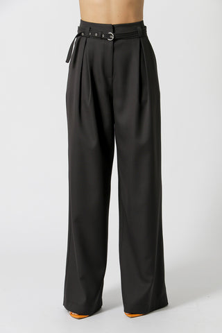 Pantalones anchos con cinturón fino - NEGRO