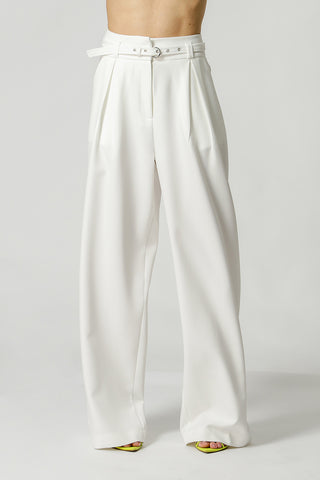 Calça Pantalona Cinto Fino - OFF WHITE