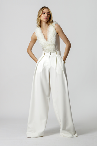 Body Com Babado De Tule - OFF WHITE
