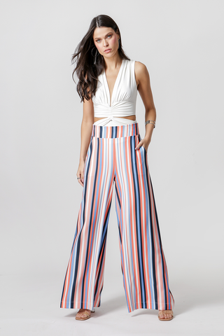 Body fruncido con cuello en V - BLANCO ROJO 1
