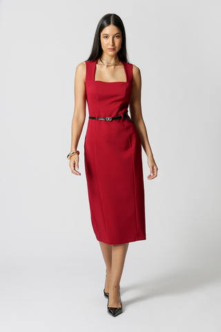 Vestido Tubinho Com Cinto - VINHO ESC