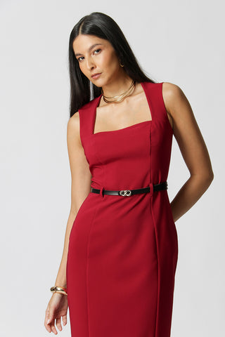 Vestido Tubinho Com Cinto - VINHO ESC