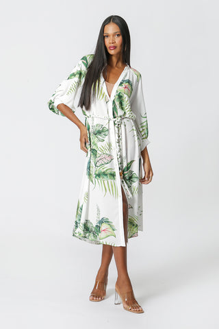 Vestido camisero estampado con mangas abullonadas - BLANCO ROJO 4089