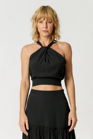 Blusa corta con escote cruzado - NEGRO