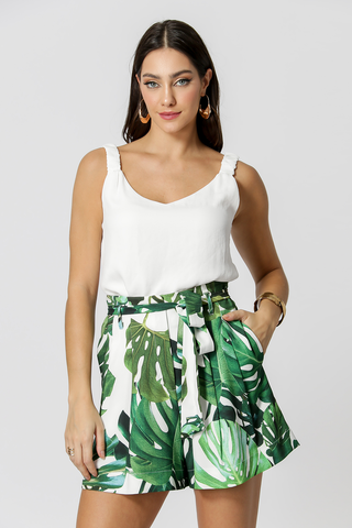 Blusa con volantes y tirantes - BLANCO ROJO