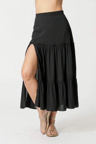 Falda midi con abertura - NEGRA