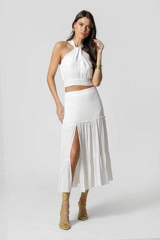 Falda midi con abertura - BLANCO ROJO