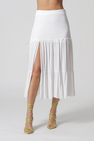 Falda midi con abertura - BLANCO ROJO
